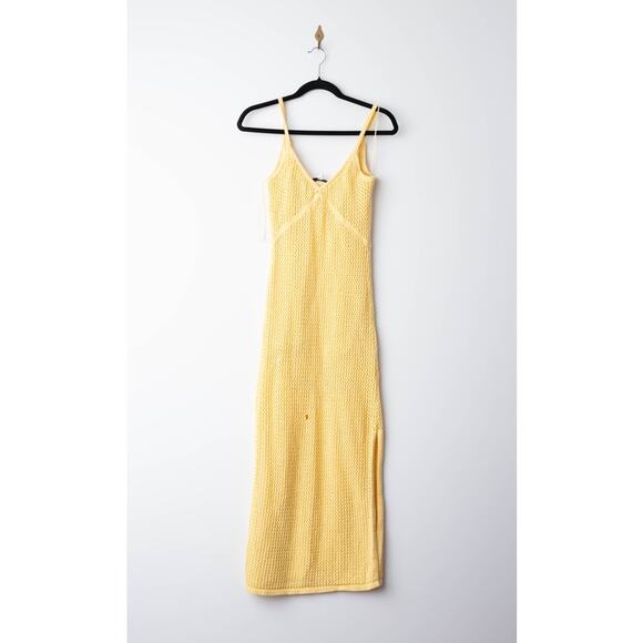 TOCCIN X RTR Sleeveless Crochet Knit Midi Dress in Yellow - Picture 4 of 10